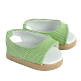 Fits 18" dolls like American Girl doll

Light green slip-on shoes with tan accents.
