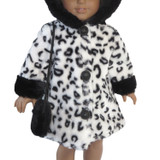 Fits 18" dolls like American Girl doll

White coat with black animal print.  Decorative buttons.  Velcro closure in front.  Comes with matching purse.