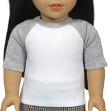 Fits 18" dolls like American Girl and Our Generation

Includes: top

White and heather gray raglan-sleeve top with velcro closure in the back.