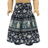 Fits: 18" dolls
Includes: skirt
Two-tiered maxi skirt. Elastic waist. Floral boho print.
Fabric: 100% cotton
Color: navy, dusty green, light gray