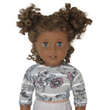 T20.  18" doll top. Upcycled gray knit tee with pink and blue flowers.