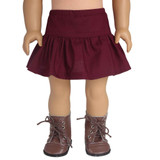 Fits 18" dolls
Includes: skirt
Mini skirt with ruffle. Elastic waist.
Fabric: 100% cotton
Color: burgundy/maroon
