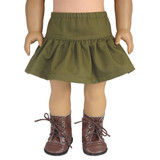Fits 18" dolls
Includes: skirt
Mini skirt with ruffle. Elastic waist.
Fabric: 100% cotton
Color: olive green