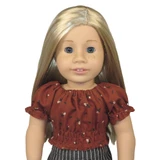 T40.  18" doll top. Brick red Lobelia blouse with floral print.