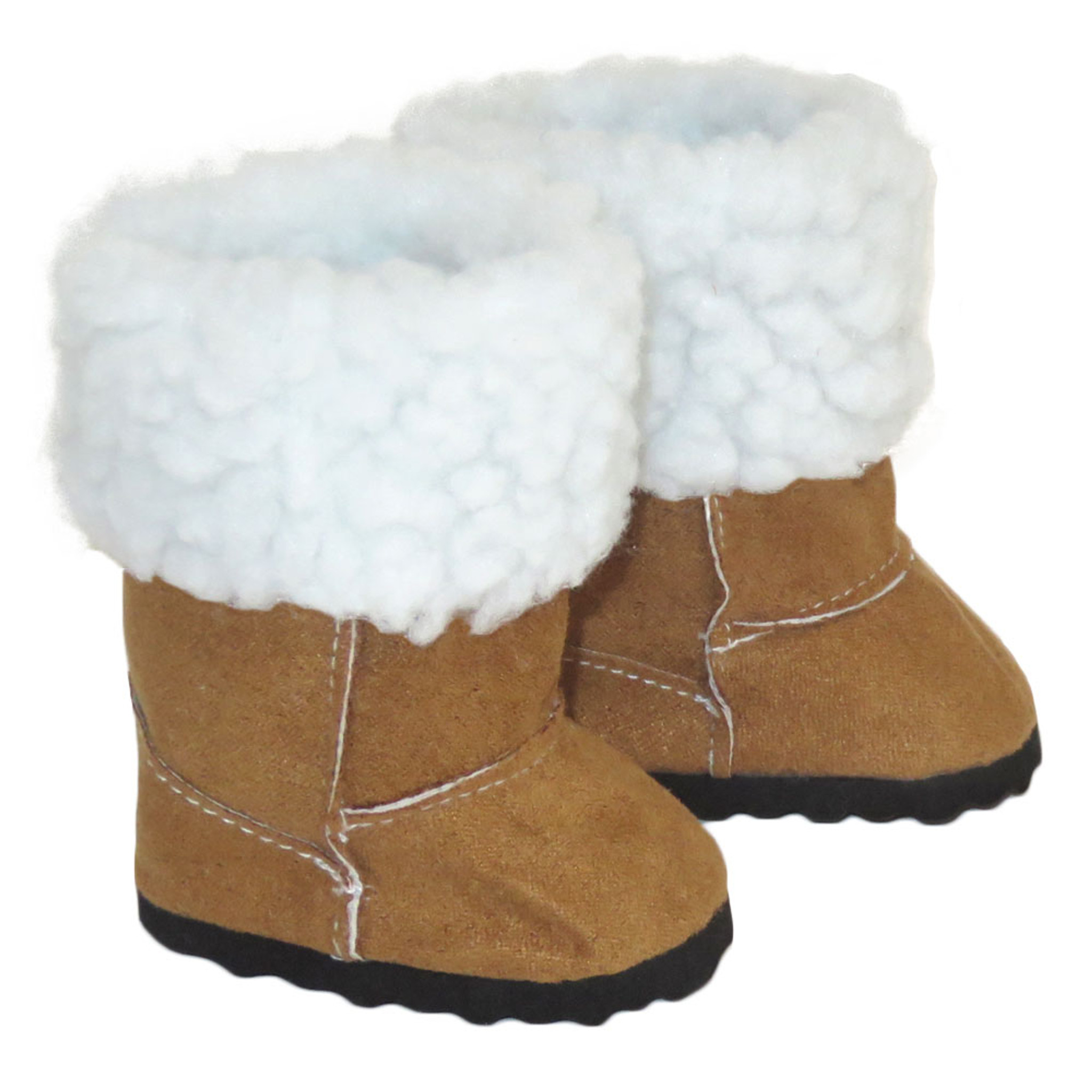 K17. Camel brown boots with white fur trim for 18 dolls. - Silly Monkey