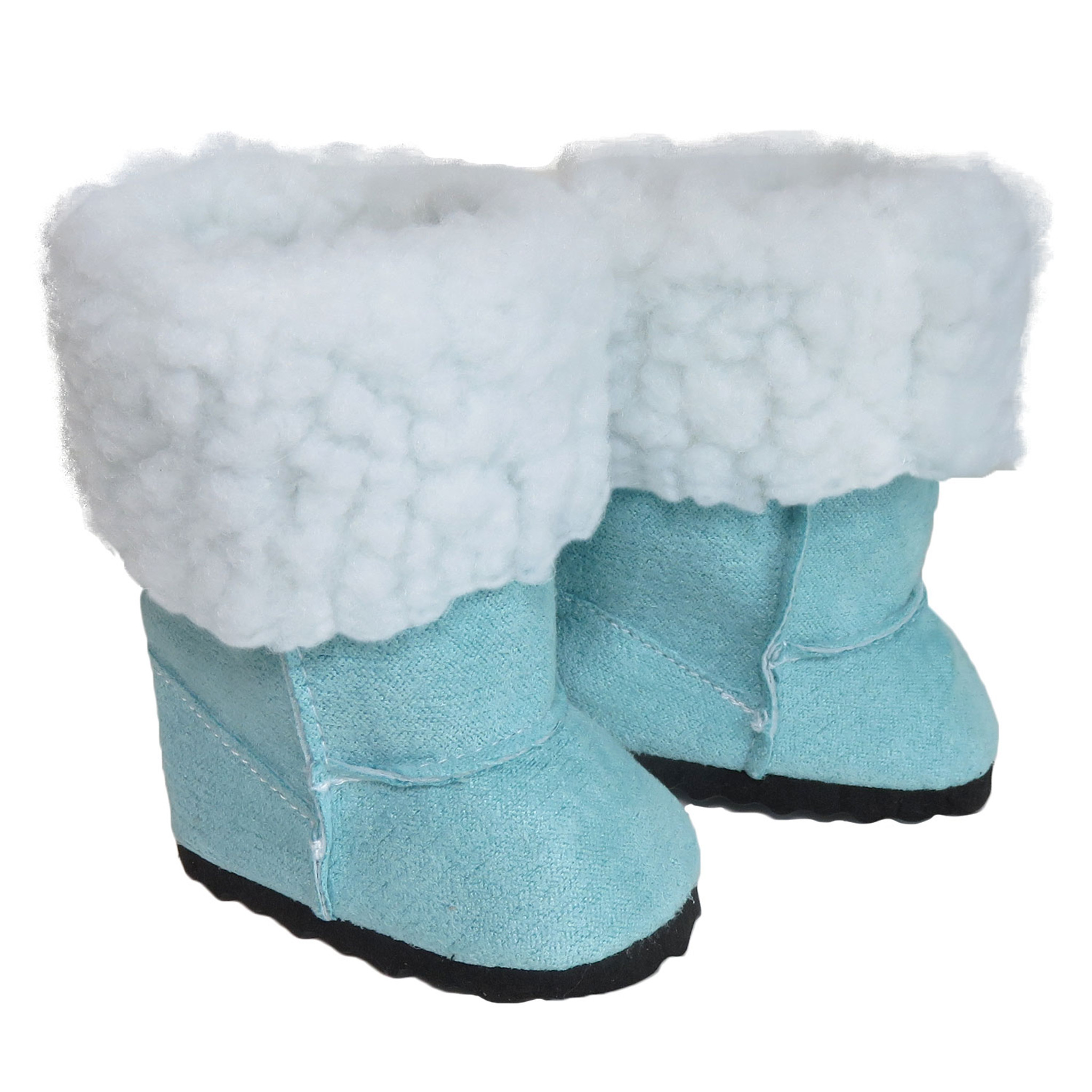 K82. Aqua boots with white fur trim for 18