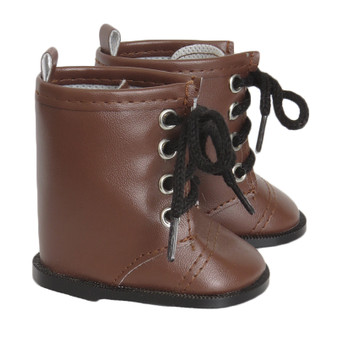 Fits 18" dolls like American Girl and Our Generation

Includes: boots

These 18" brown combat boots for boy or girl dolls bring a touch of toughness to your doll's look. With a lace-up design, these boots give your doll a secure fit and a rugged, adventurous vibe. The hard black soles provide solid support for your doll's adventures, and the brown color adds an edgy touch of style to any outfit. Perfect for dolls who love to explore the great outdoors, these trendy combat boots make a bold statement wherever your doll goes.