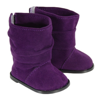 Fits 18" dolls like American Girl and Our Generation

Includes: boots

Made from a soft and plush purple suede-like fabric, these boots are both stylish and comfortable. The Velcro closure in the back allows for easy on and off, while the hard black soles provide added durability and support. These boots are perfect for any occasion, from a casual day out to a fun party, and they will make your doll stand out among the crowd. Get these gorgeous slouch boots for your doll today and watch her strut her stuff in style.
