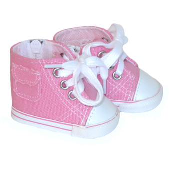 Pink high-top sneakers for 18 inch dolls like American Girl doll.  