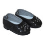 Fits 14 inch dolls like Wellie Wishers

Includes: shoes

Black glitter flats with cut-out flowers and rhinestones.
