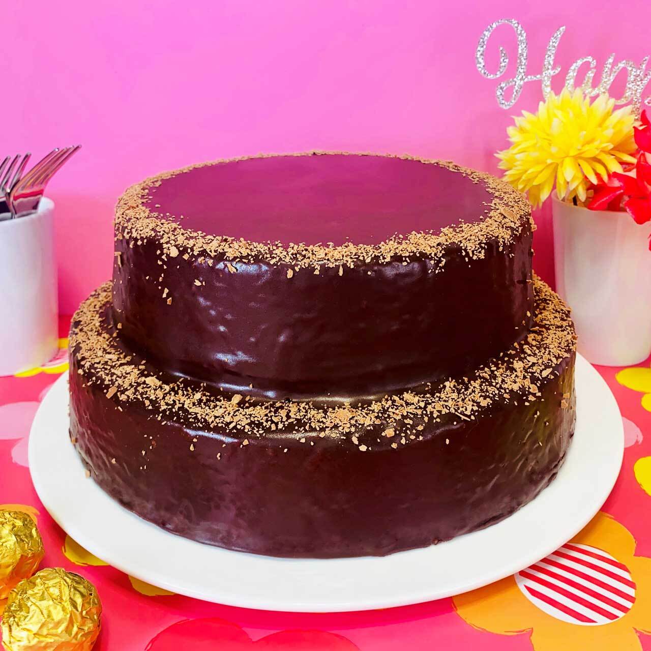 Large stacked chocolate birthday cake Auckland