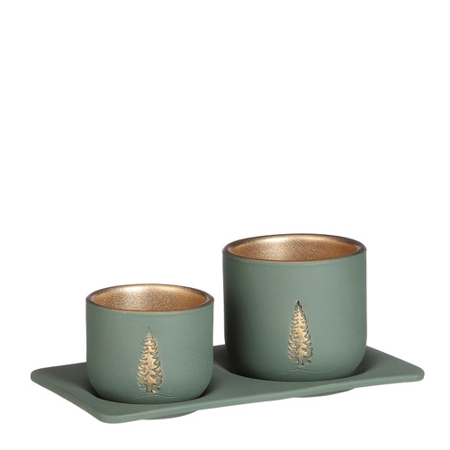 Kato pot on tray green 3 pieces - l37xw20xh13cm