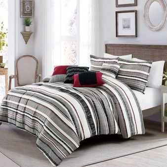 Modern Gray Bella Striped Comforter - 7 Piece Set