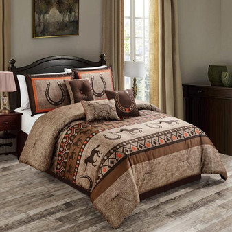 Rustic Southwestern Aztec Horses Comforter Set-7 Piece Set