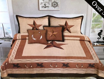 Western Star Rustic Tan Riding Cowboy Bedspread Quilt - 5 Piece Set