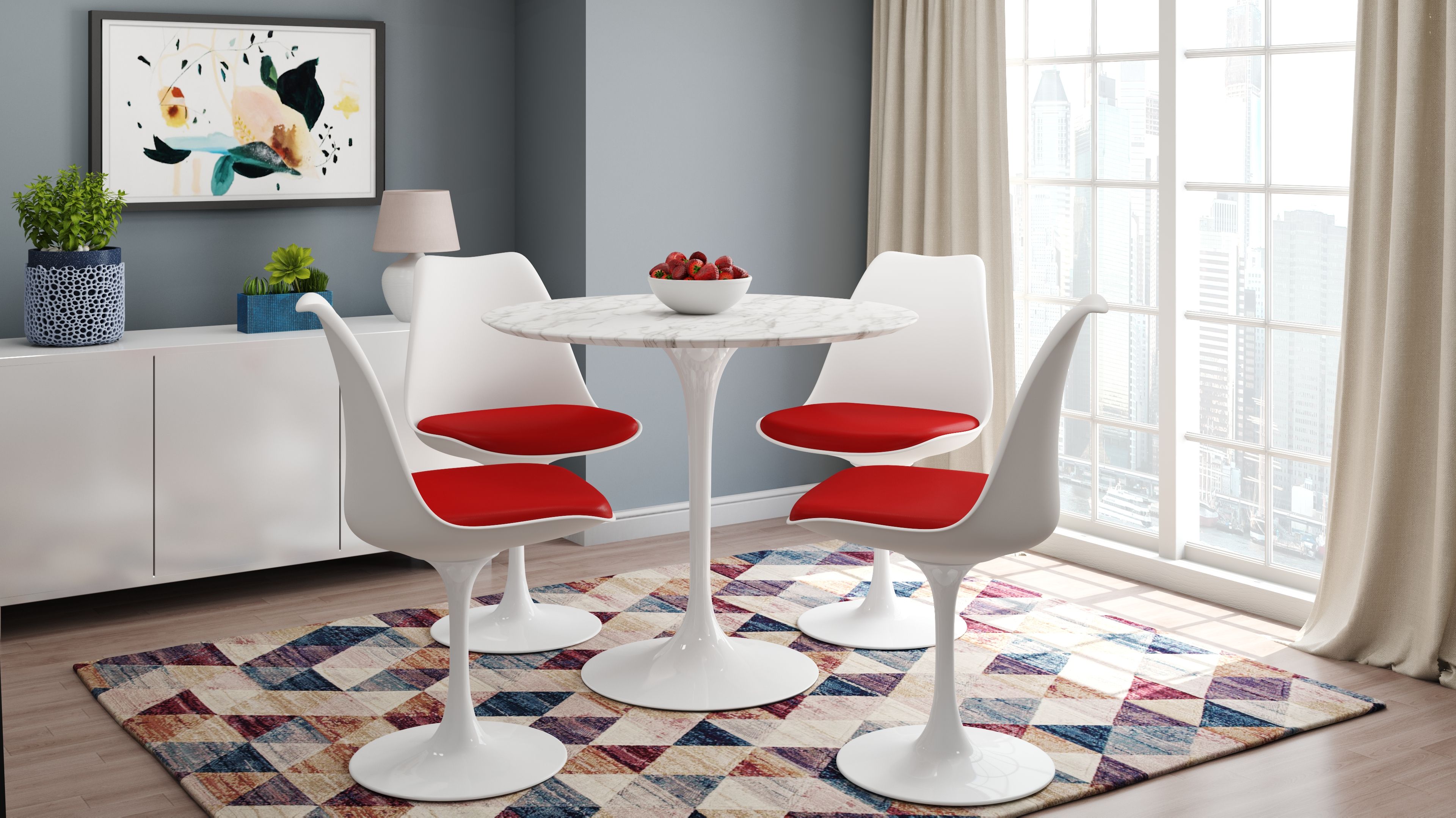 red dining room table and chairs