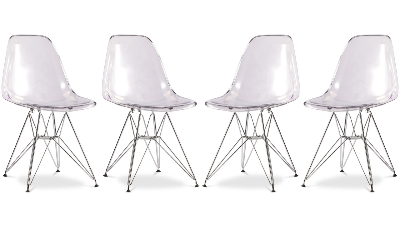 E&Y CLEAR CHAIR 4脚セット #3 Eiffel Chair With Steel Legs, Clear