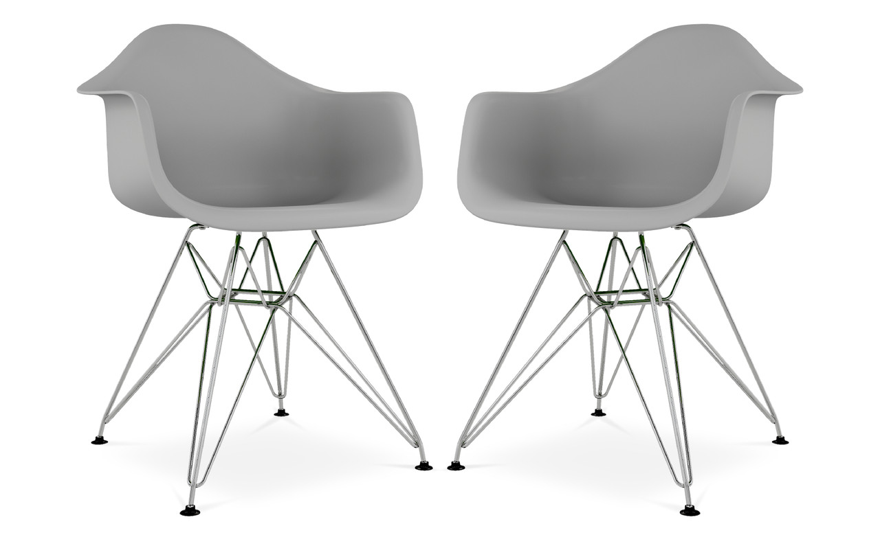 Eiffel Armchair With Steel Legs, Gray