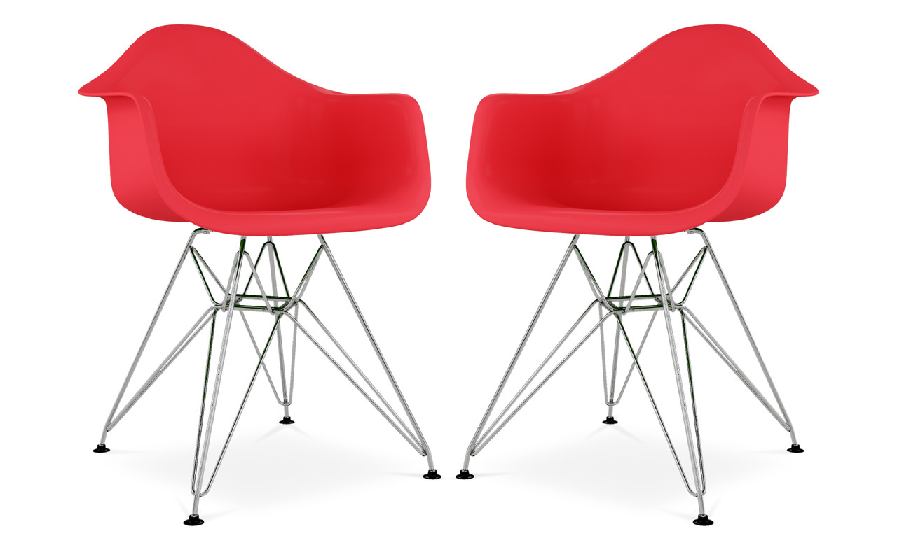 Eiffel Armchair With Steel Legs, Red