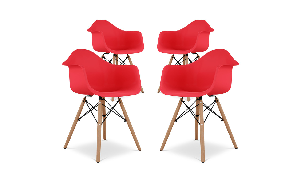 Eiffel Armchair With Wood Legs, Red