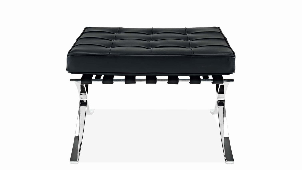 Barcelona Chair With Stool, Black Top Grain Leather