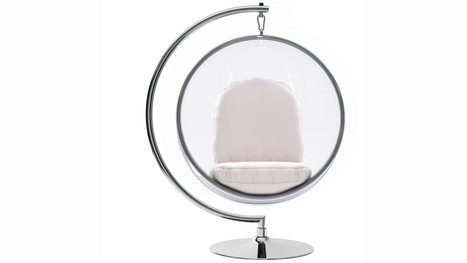 Hanging Bubble Chair With Stand, White Cushions
