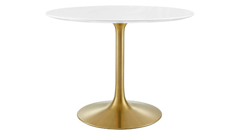 Tulip Wood Top Dining Table, 40" Round Gold Base