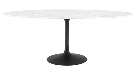 Tulip Marble Dining Table - 78" Oval, Black Base
