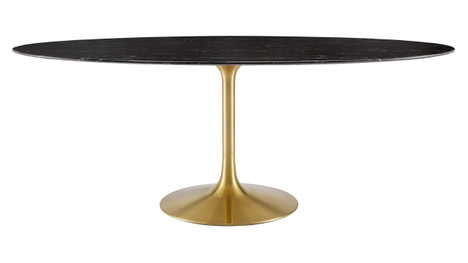 Tulip Marble Dining Table - 78" Oval, Black Gold