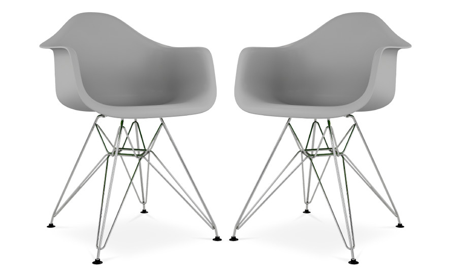 Eiffel Armchair With Steel Legs, Gray