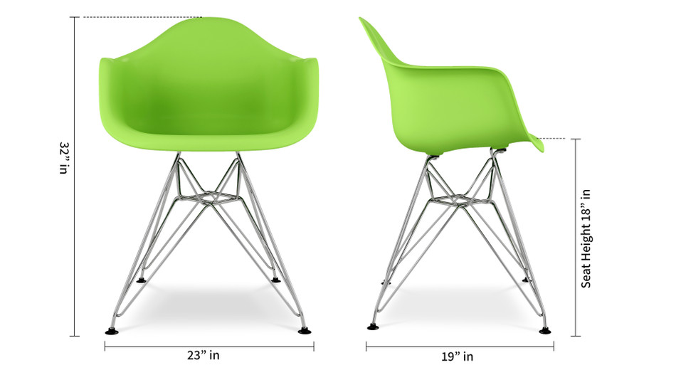 Eiffel Armchair With Steel Legs, Green