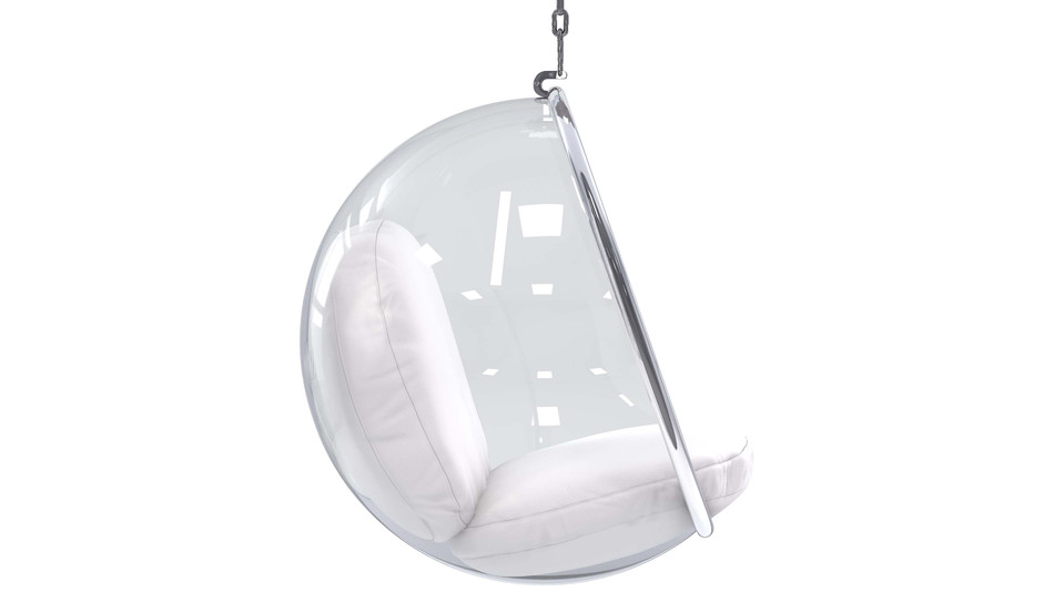 Hanging Bubble Chair, White Cushions