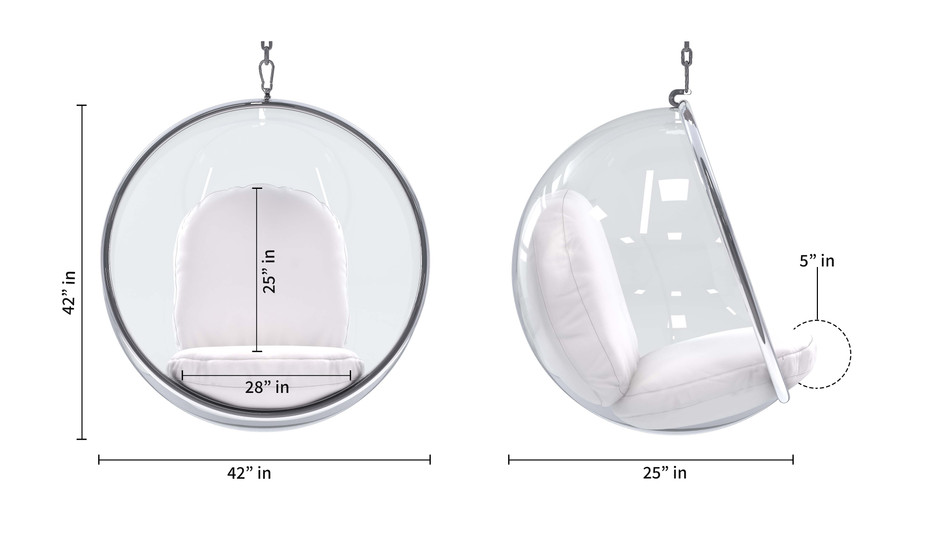 Hanging Bubble Chair, White Cushions