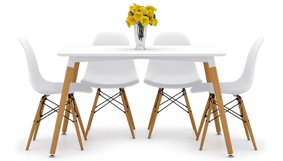 Vincent White Dining Set, Eiffel Chairs