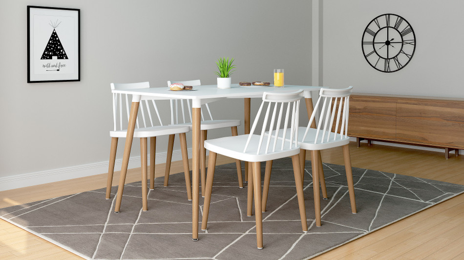 Vincent White Dining Set, Spindle Chairs