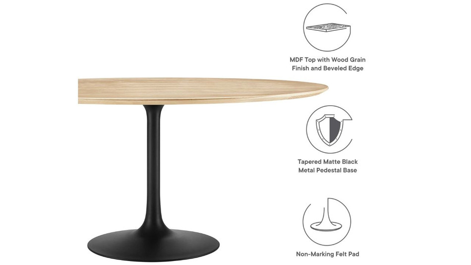 Tulip Wood Top Dining Table, 60" Round Natural Black