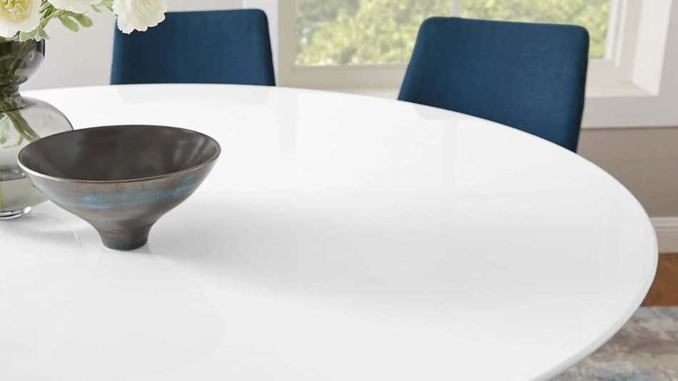 Tulip Wood Top Dining Table, 60" Round Black Base
