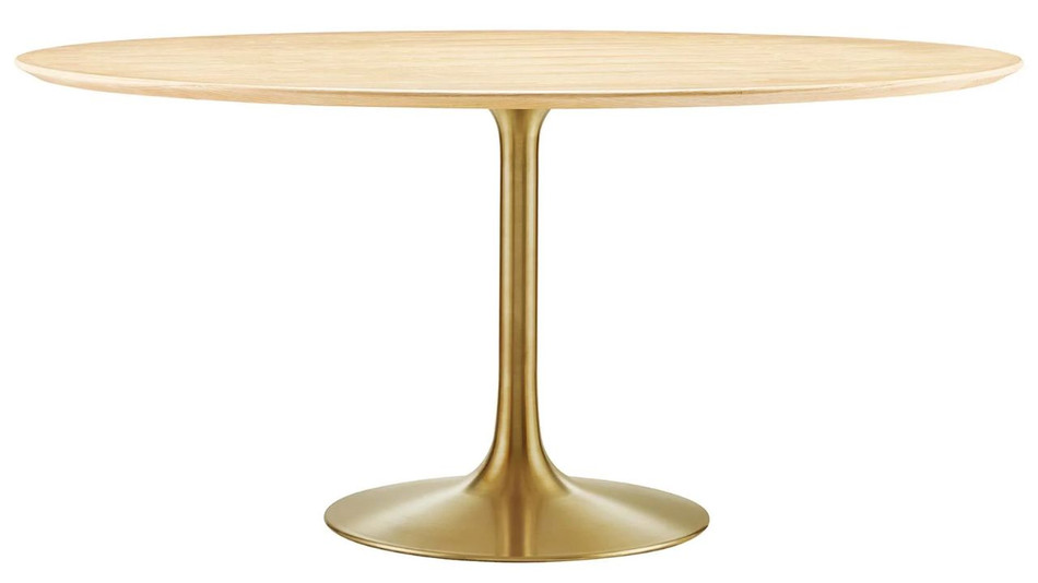 Tulip Wood Top Dining Table, 60" Round Natural Gold