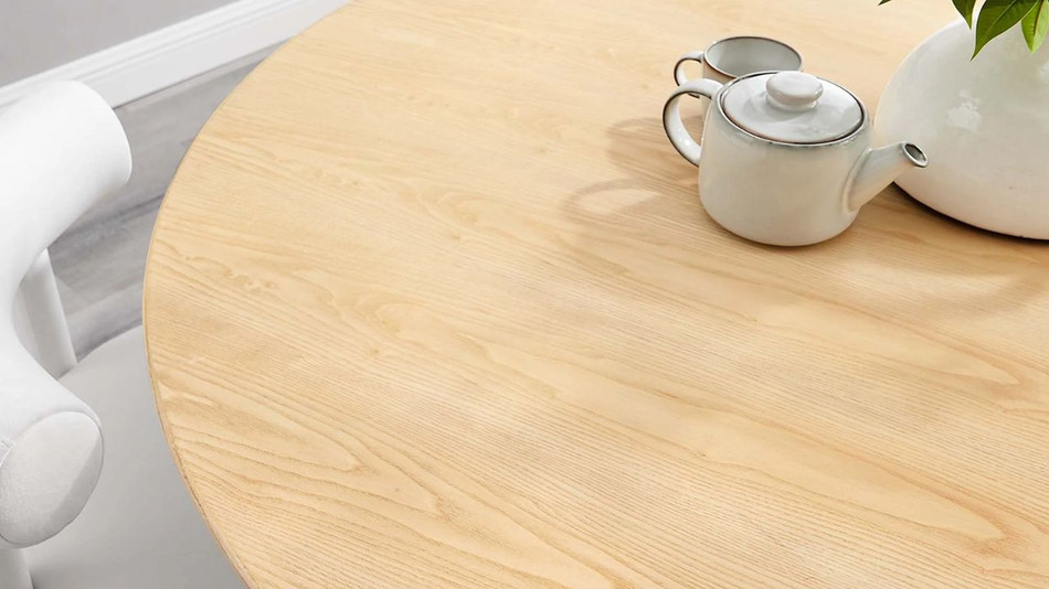 Tulip Wood Top Dining Table, 60" Round Natural Gold