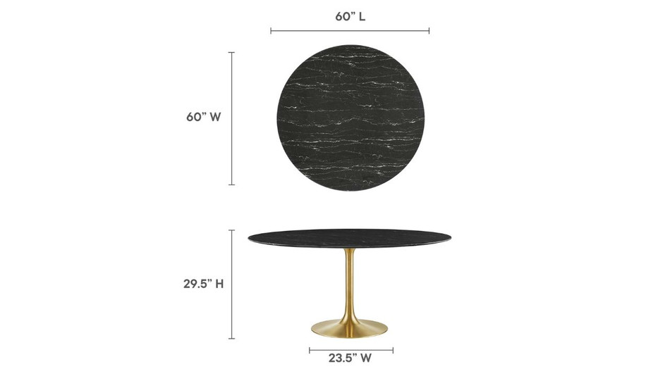 Tulip Marble Dining Table - 60" Round, Black Gold