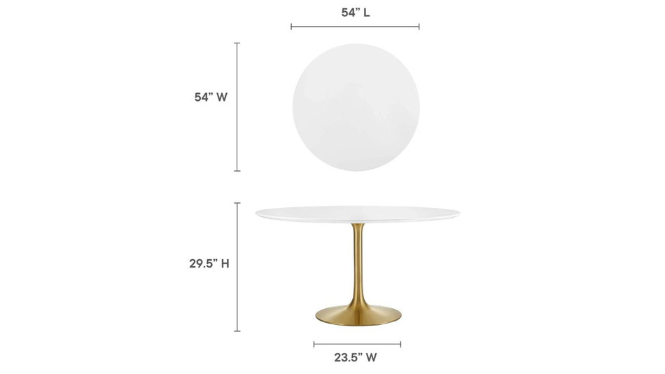 Tulip Wood Top Dining Table, 54" Round Gold Base