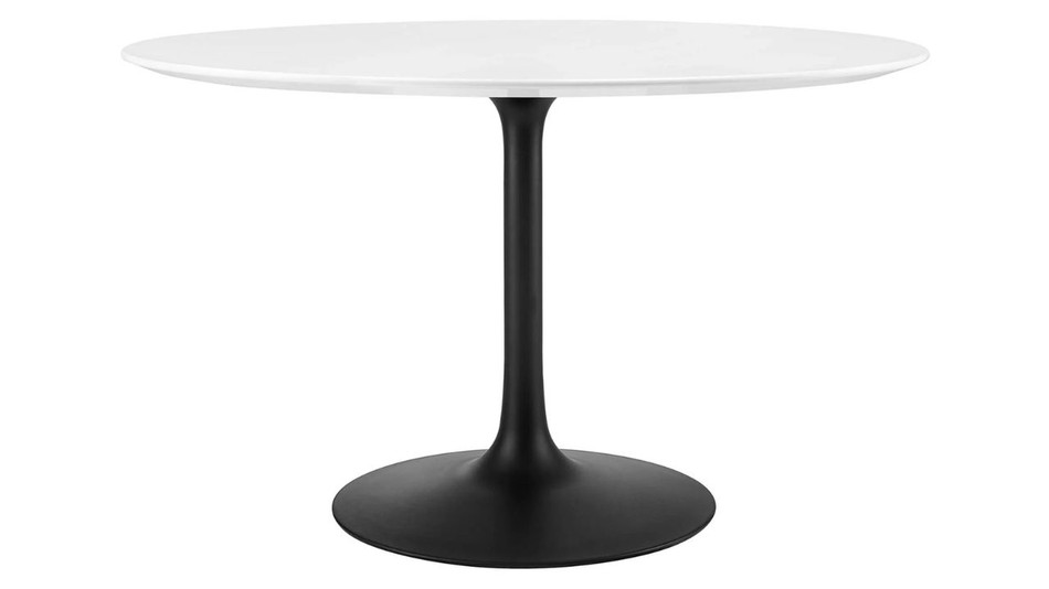 Tulip Wood Top Dining Table, 48" Round Black Base