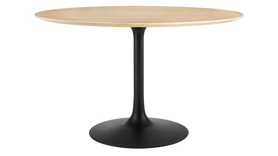 Tulip Wood Top Dining Table, 48" Round Natural Black