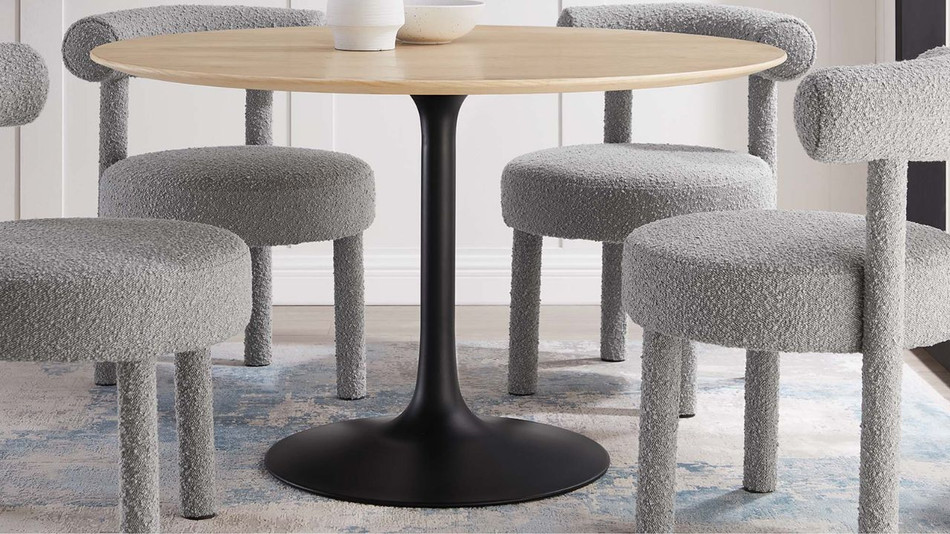 Tulip Wood Top Dining Table, 48" Round Natural Black