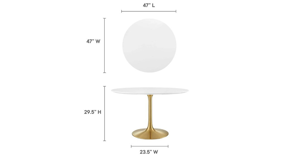 Tulip Wood Top Dining Table, 48" Round Gold Base