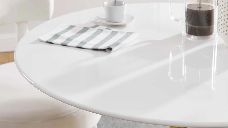 Tulip Wood Top Dining Table, 40" Round Gold Base