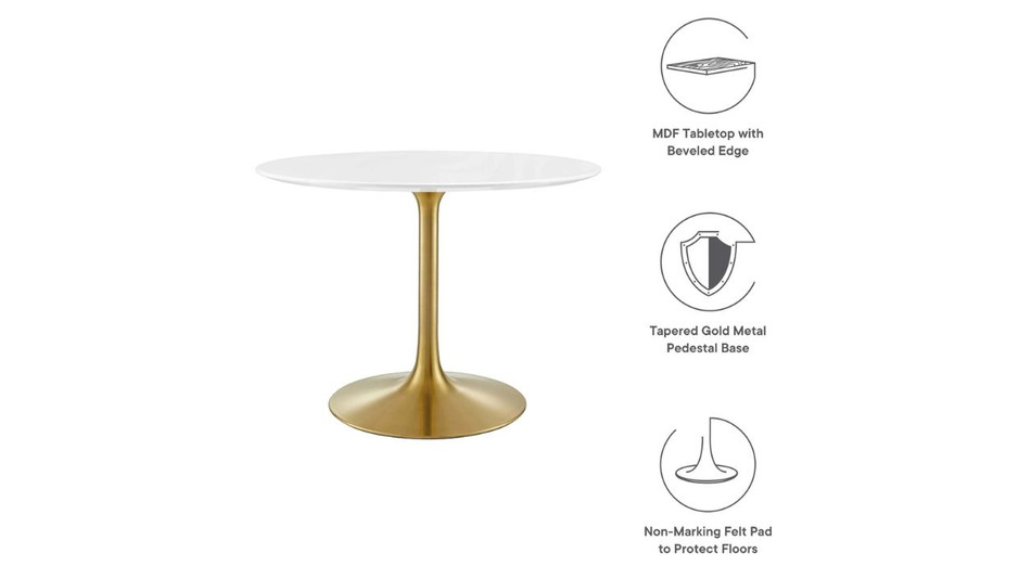 Tulip Wood Top Dining Table, 40" Round Gold Base
