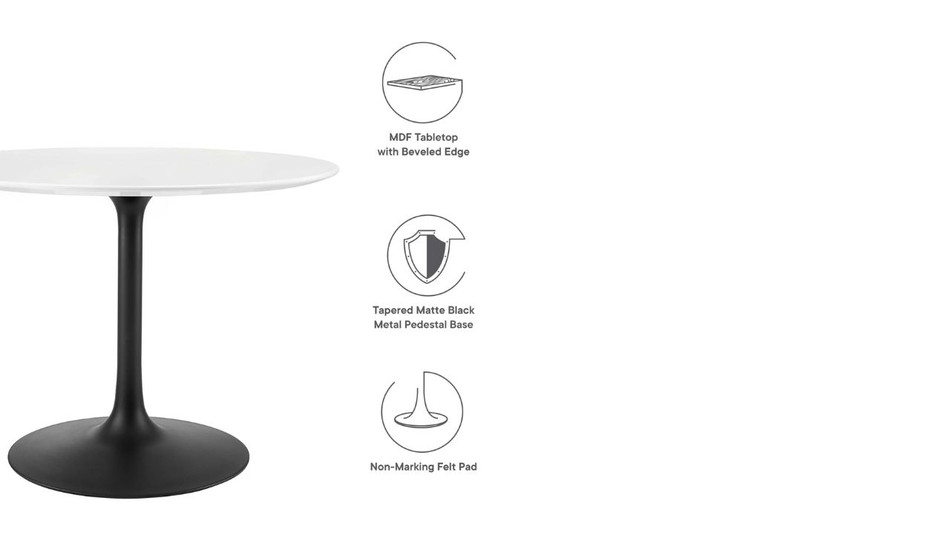 Tulip Wood Top Dining Table, 40" Round Black Base