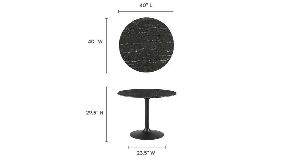 Tulip Marble Dining Table - 40" Round Black