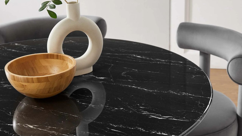 Tulip Marble Dining Table - 40" Round Black Gold